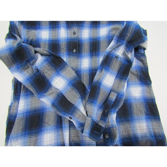 Lands'End Blue Plaid Top size 14 Boho Country Barn Aquestrian Outdoor Nautical - Picture 4 of 7